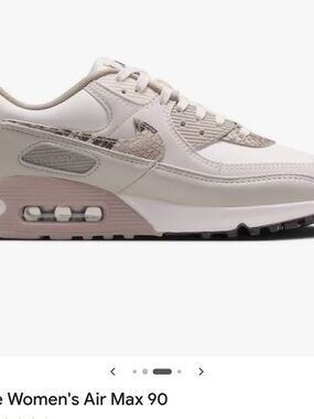 *SOLD*Nike Women's Air Max 90 - White with Light Pink & Snake-Print Swoosh
